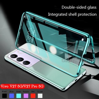 Vivo V27 5G Phone Case For Vivo V27 Pro V27Pro VivoV27 5G Flip Cover Metal Magnetic Double Sided Tempered Glass Mobile Casing Shockproof Hard Back Cover