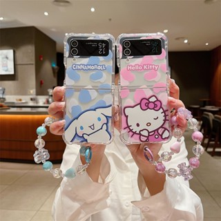 SANRIO เคสโทรศัพท์มือถือแบบนิ่ม Tpu กันกระแทก ลายการ์ตูนซานริโอ้น่ารัก พร้อมสายคล้องข้อมือ หรูหรา สําหรับ Samsung Z Flip 3 4 3 Galaxy Z Flip 4 3 Z3 Z4 Flip4 Flip3