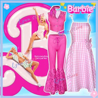 ชุดเสื้อแขนกุด และกางเกง ลาย Margot Robbies Barbie สีชมพู เหมาะกับปาร์ตี้ฮาโลวีน สําหรับผู้หญิง