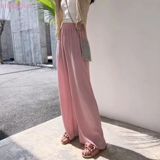 Pinkcool ขายดี กางเกงขากว้าง เอวสูง ผ้ายืด ทรงตรง แบบผูกเชือก โอเวอร์ไซซ์ สีพื้น แฟชั่นสําหรับสตรี