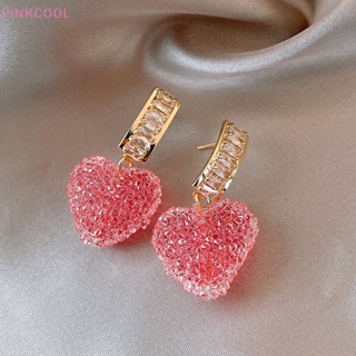 Pinkcool 1 คู่ น่ารัก หวาน สีชมพู รัก หัวใจ ต่างหูสตั๊ด สําหรับผู้หญิง แวววาว คริสตัล เพทาย ต่างหูแฟชั่น ปาร์ตี้ เครื่องประดับ ของขวัญ ขายดี