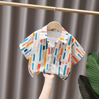 เสื้อเชิ้ตลําลอง คอปก แบบบาง พิมพ์ลาย แบบเรียบง่าย มีสไตล์ สําหรับเด็กผู้ชาย