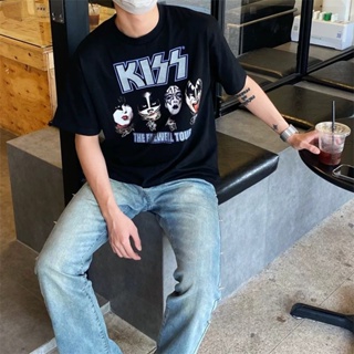 เสื้อยืดแขนสั้น พิมพ์ลายการ์ตูน v-in-ta-ge- ki-ss&amp;-Kiss Band สไตล์วินเทจ