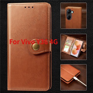 เคสโทรศัพท์หนัง ฝาพับ กันกระแทก พร้อมช่องใส่บัตร ตั้งได้ หรูหรา สําหรับ Vivo Y36 Y 36 4G 2023