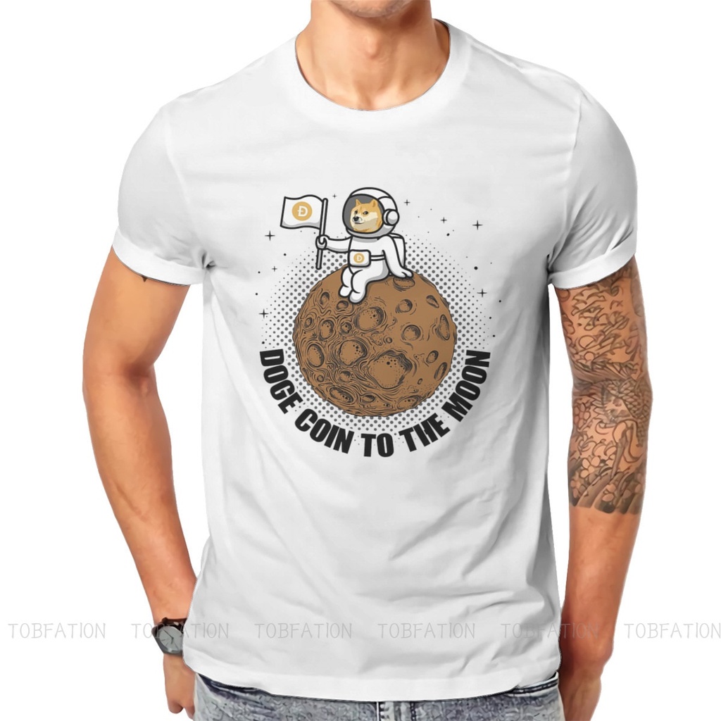 ความร้อน Bitcoin Art Dogecoin Crypto เสื้อยืดลําลองสําหรับผู้ชายผ้าฝ้ายแขนสั้นคอลูกเรือสไตล์วินเทจ