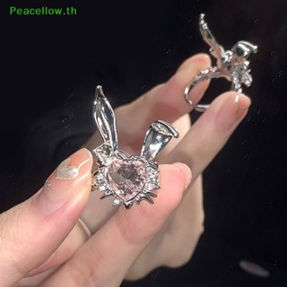 Peacellow ใหม่ แหวนเพทาย รูปหูกระต่ายน่ารัก ปรับได้ ของขวัญวันวาเลน สําหรับผู้หญิง คู่รัก