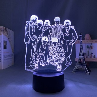 Gp1 โคมไฟกลางคืน LED รูป BTS 3D หลากสี 16 สี พร้อมรีโมตคอนโทรล แบตเตอรี่ USB ปลั๊กอิน สําหรับตกแต่งโต๊ะ PG1