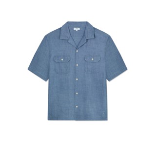 AIIZ (เอ ทู แซด) - เสื้อเชิ้ตแขนสั้นผู้ชายปกฮาวายผ้าแชมเบรย์สีพื้นnMen’s Camp Collar Chambray Short Sleeve Shirts