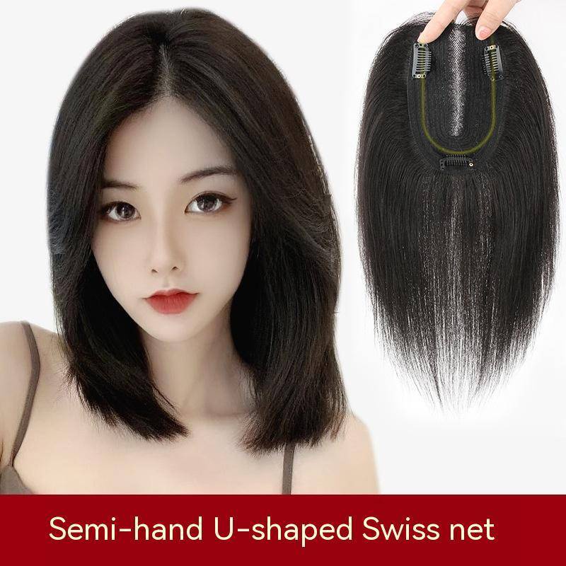 100% แฮร์พีชผมมนุษย์ สีดําและสีน้ําตาลเข้ม ทดแทนผม ผมสีขาว กุหลาบ ตาข่ายระบายอากาศ และน้ําหนักเบา เพิ่มวอลลุ่มผม สําหรับผู้หญิง 12