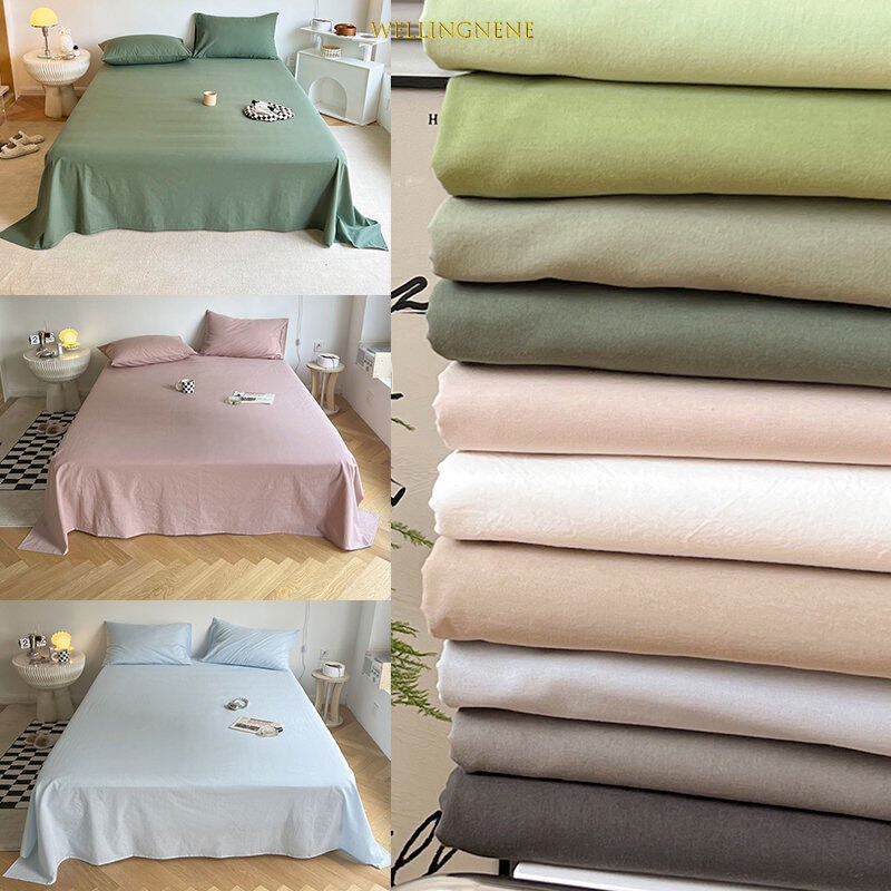 ผ้าปูที่นอน ผ้าฝ้าย และผ้าลินิน สีพื้น คุณภาพสูง สําหรับเตียงเดี่ยว คู่ ควีนไซซ์ คิงไซซ์