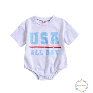 Babyclothes- ชุดรอมเปอร์ บอดี้สูท คอกลม แขนสั้น พิมพ์ลายตัวอักษร ฤดูร้อน สําหรับเด็กทารกผู้ชาย ผู้หญิง สําหรับวันประกาศอิสรภาพ