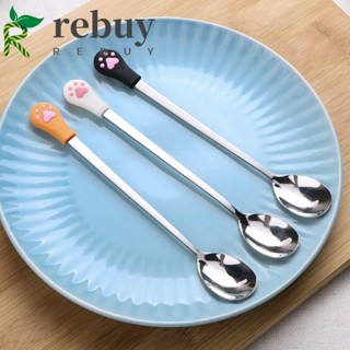 REBUY Teaspoon Tableware Drink Kitchen Supplies Coffee Spoon Cute Fruit Stainless Steel Candy Cat Claw Dessert Spoons