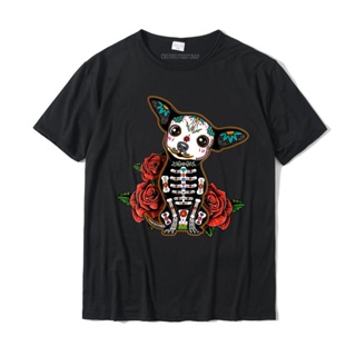 เสื้อยืด ผ้าฝ้าย พิมพ์ลายหัวกะโหลก Chihuahua dia de los muertos day of the dead Dog ขนาดใหญ่ สไตล์ยุโรป สําหรับผู้ชาย และผู้หญิง