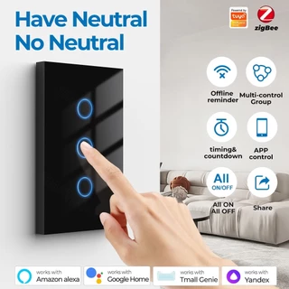 Tuya แป้นสวิตช์ Zigbee (DS) เปิดปิด ตั้งเวลาผ่านแอป ไม่ต่อ N และ C สั่งด้วยเสียง Google Home/Alexa