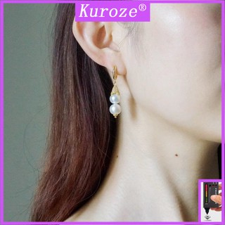 Kuroze ต่างหูทอง 18K ประดับไข่มุก สไตล์วินเทจ หรูหรา