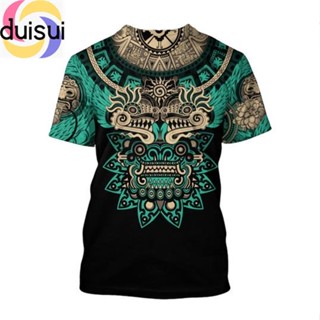 Duisui เสื้อยืดลําลอง แขนสั้น คอกลม พิมพ์ลาย Mexican Aztec Quetzon 3 มิติ ทรงหลวม สไตล์ฮาราจูกุ แนวสตรีท แนวเรโทร แฟชั่นฤดูร้อน สําหรับผู้ชาย