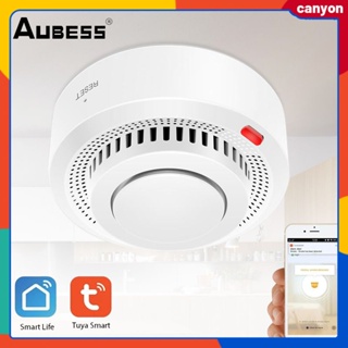 Tuya Wifi Smoke Detector เซ็นเซอร์ควันไร้สาย Fire Detector Home Fire Alarm มาพร้อมกับแบตเตอรี่ App Remote Controled canyon