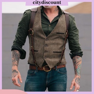 &lt;citydiscount&gt; เสื้อกั๊กสูท ผ้าฝ้าย สไตล์วินเทจ สําหรับผู้ชาย