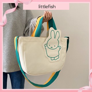 [littlefish] Miffy Miffy Rabbit กระเป๋าสะพายไหล่ ผ้าแคนวาส ทรงโท้ท ขนาดเล็ก แบบพกพา ลายการ์ตูนกระต่ายน่ารัก หลากสีสัน สําหรับสตรี นักเรียน
