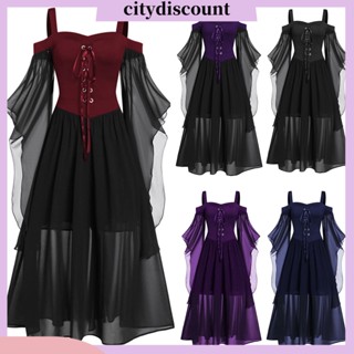 &lt;citydiscount&gt; ชุดเดรสคอสเพลย์แม่มด แขนผีเสื้อ เปิดไหล่ ผ้าตาข่าย ขนาดใหญ่ สําหรับผู้หญิง