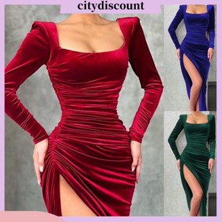 &lt;citydiscount&gt; ชุดเดรสราตรี เปิดไหล่ คอสี่เหลี่ยม ผ่าข้างสูง สําหรับปาร์ตี้