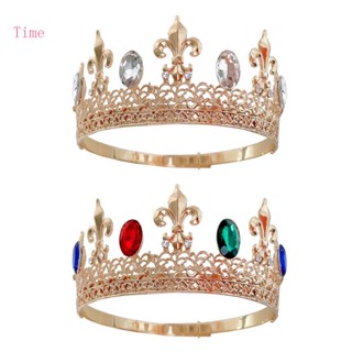 Time Jeweled มงกุฎคริสตัล มงกุฎราชินี สไตล์วินเทจ สีทอง หลากสี สําหรับงานแต่งงาน รัดผม มงกุฎ ประดับเพชรเทียม ปรับได้ H