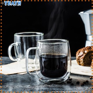 TEATH Double Wall Glass Cup Heat Resistant Insulated Mini Whisky Cup Espresso Coffee Cup Breakfast Mug Transparent Clear