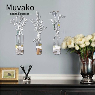 MUVAKO สติกเกอร์แจกันกระจก ลายดอกไม้ สไตล์โมเดิร์น สีดํา ทอง เงิน ขนาด 11.8*7.9 นิ้ว สําหรับตกแต่งผนังห้องน้ํา 3 ชิ้น