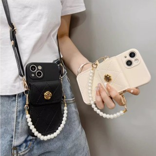 เคสโทรศัพท์มือถือหนัง พร้อมสายคล้อง ประดับมุก สําหรับ Vivo Y12A Y21T Y33T Y21 2020 Y21S Y20G Y20 Y12 S Y33 Y51 Y51 2020 V20 PRO Y50 Y91 Y95 Y91C Y93 V1i Y97 Y85 V9 Y83 Y81 Y85