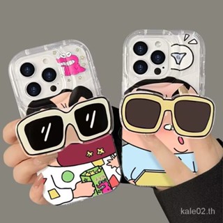 เคสโทรศัพท์มือถือแบบใส กันกระแทก ลายการ์ตูนชินจังจอมแก่น พร้อมที่ตั้งวาง สําหรับ iPhone 14Promax 13 12Pro 11 xs xr xsmax 78p