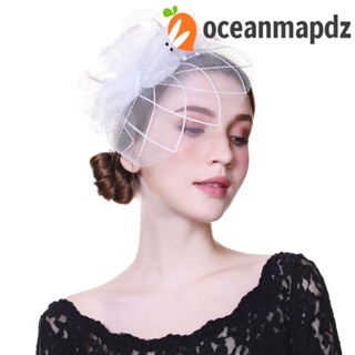 OCEANMAPDZ ผ้าโพกศีรษะ ผ้าตาข่าย ประดับขนนก สีพื้น สไตล์เรโทร สําหรับเจ้าสาว งานเลี้ยงค็อกเทล