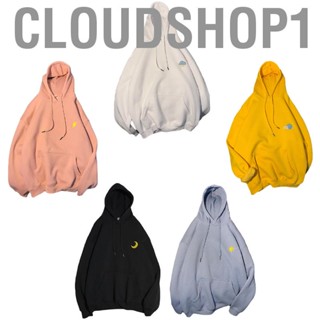 Cloudshop1 Embroidered Hoodie Pocket Drawstring Drop Shoulder Fashionable Oversize Hooded for Women