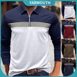 Yyr--เสื้อเชิ้ตลําลอง แขนยาว คอปก มีซิป ระบายอากาศ สําหรับผู้ชาย