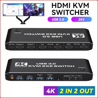 สวิตช์มอนิเตอร์ HDMI KVM 2x2 HDMI USB KVM เข้า 2 ออก 4K 60Hz HDMI 2.0 สําหรับเมาส์ คีย์บอร์ด 2 ชิ้น