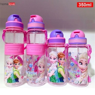 350 / 500ml ขวดน้ำเด็ก Disney ถ้วยน้ำเด็กกีฬากาต้มน้ำขวดพลาสติกฤดูร้อนพร้อมฟางถ้วยน้ำพลาสติกเด็ก homelove