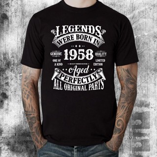 เสื้อยืด พิมพ์ลายกราฟฟิค Legends Born In 1958 1958 65Th สไตล์วินเทจ คลาสสิก สําหรับเด็ก 65 ปี