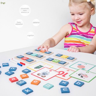 ของเล่นไม้ปริศนา Montessori Flashcards แบบสั้น รูปตัวอักษร สําหรับเด็ก