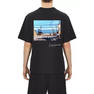 เสื้อยืดคอกลม แขนสั้น ผ้าฝ้ายแท้ พิมพ์ลาย Yohji Yamamoto Y3 Seaside Sea View แฟชั่นฤดูร้อน