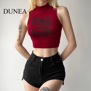 Dunea เสื้อครอปท็อป พิมพ์ลายโมโนแกรม แฟชั่นสตรีท สําหรับผู้หญิง