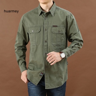 Huarmey เสื้อเชิ้ตกระดุมแถวเดียว หลายกระเป๋า ทนต่อการเสียดสี สําหรับผู้ชาย