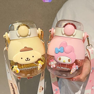 [RAIN] ขวดน้ําดื่ม แบบใส ลายการ์ตูน Sanrio Cinnamoroll Kuromi My Melody 3D พร้อมหลอดดูด จุน้ําได้เยอะ สําหรับเด็กผู้หญิง