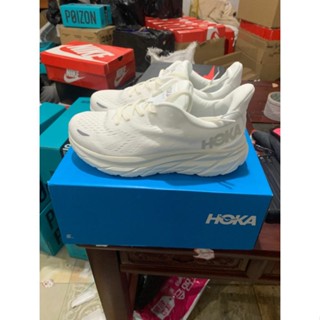 ใหม่ HOKA ONE ONE Clifton 8 รองเท้าผ้าใบ รองเท้าวิ่ง ดูดซับแรงกระแทก สีขาว 2023 QBHB