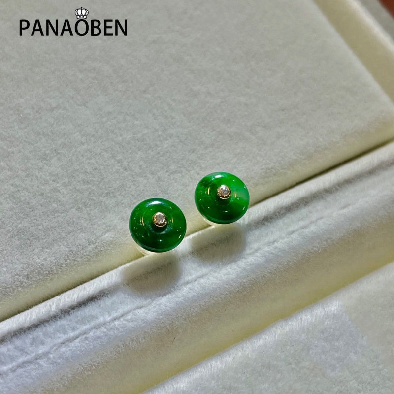 ต่างหูหยกธรรมชาติ สีเขียว ทรงกลม สไตล์วินเทจ สีเงิน ฝังหยก เรียบง่าย คลาสสิก เครื่องประดับ สําหรับผู้หญิง ของขวัญ