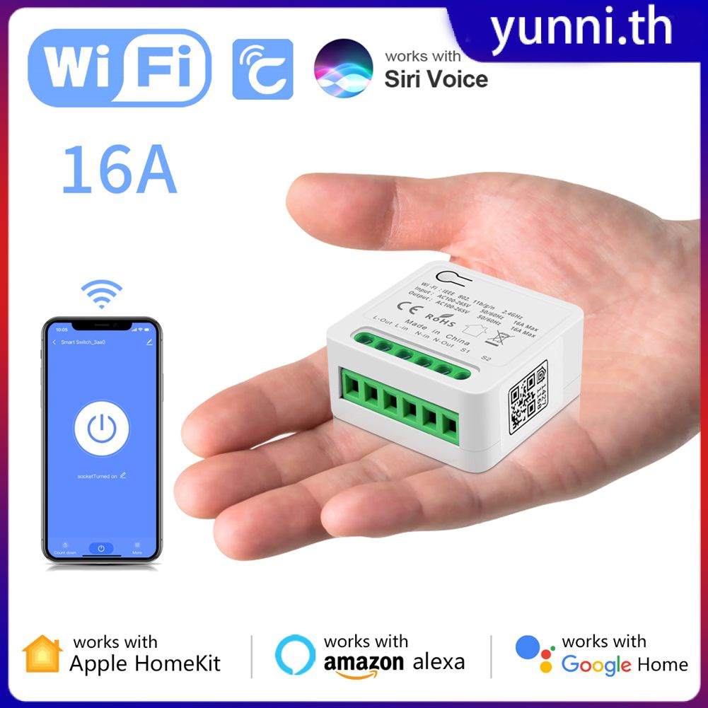 Original 16a Fit Apple Homekit Wifi Smart Switch สวิตช์ควบคุม 2 ทาง Mini Smart Breaker Siri Voice Control ทำงานร่วมกับ Alexa Google Home Yunni