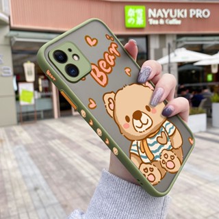 สําหรับ iPhone 11 11 Pro 11 Pro Max เคสการ์ตูนหมีน่ารัก แฟชั่น กันกระแทก เคสโทรศัพท์แข็ง ขอบสี่เหลี่ยม ซิลิโคน ลายป้องกัน