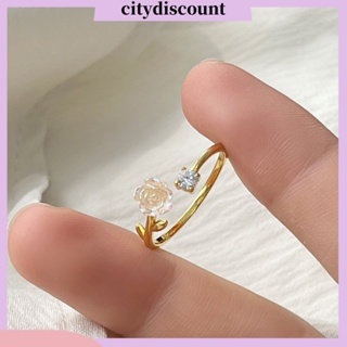 &lt;citydiscount&gt; แหวนเพทาย รูปดอกคามิเลีย ปรับได้ หรูหรา เครื่องประดับแฟชั่น สําหรับผู้หญิง งานแต่งงาน