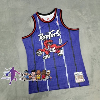 ลูกบาสเก็ตบอล NBA Mitchell And Ness Toronto Raptors อเนกประสงค์ #1 เสื้อกีฬาแขนสั้น ลายทีม Tracy McGrady 1998-99 สีม่วง 572416