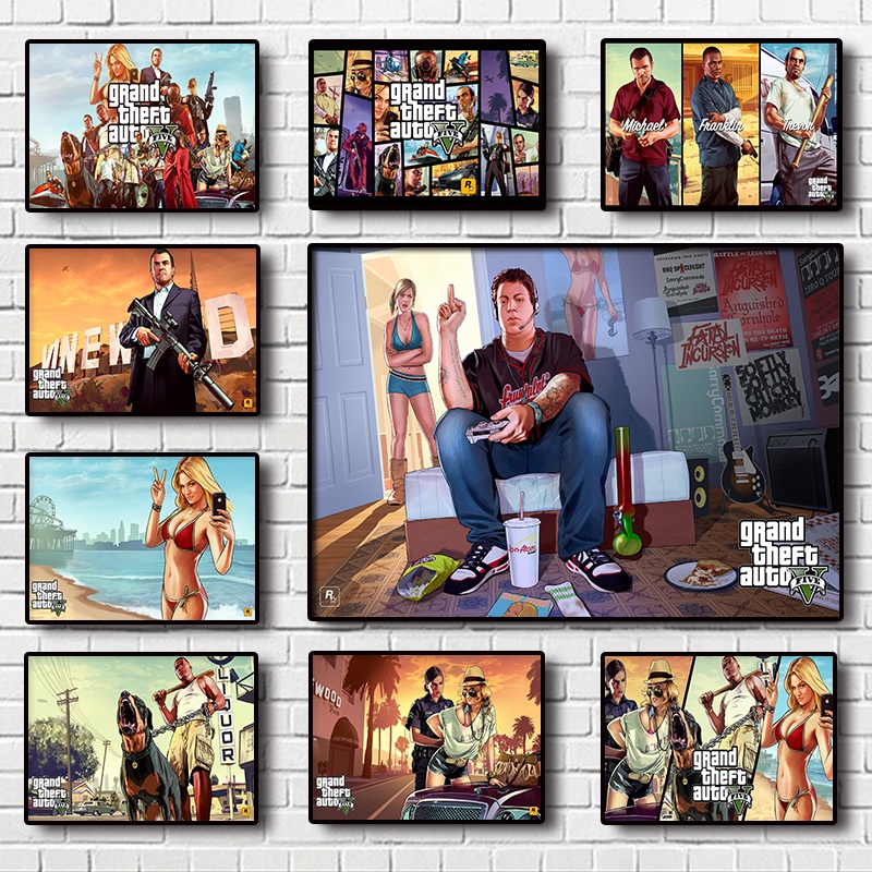วิดีโอเกม GTA 5 Grand Theft Auto Art Decor ภาพคุณภาพผ ้ าใบภาพวาดตกแต ่ งบ ้ านภายในโปสเตอร ์ เด ็ กห ้ องนอนภาพวาด 4747