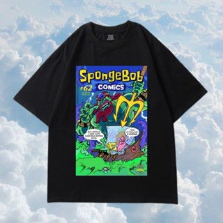 เสื้อยืดสีขาวเสื้อยืด พิมพ์ลายการ์ตูน SPONGEBOB SEA WORLD SPONGEBOB สําหรับเด็ก และผู้ใหญ่S-4XL