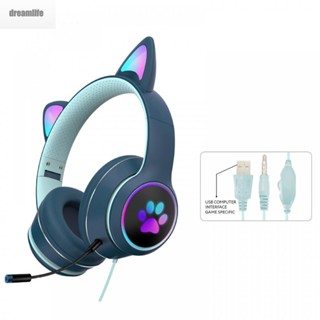 【DREAMLIFE】Durable Earphones Bluetooth Wireless Cat Ear Earphones Cute Detachable